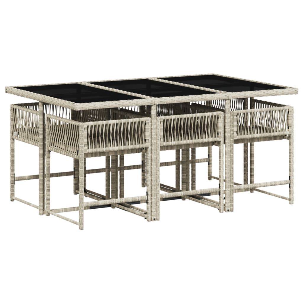 7 Piece Garden Dining Set with Cushions Light Grey Poly Rattan Price