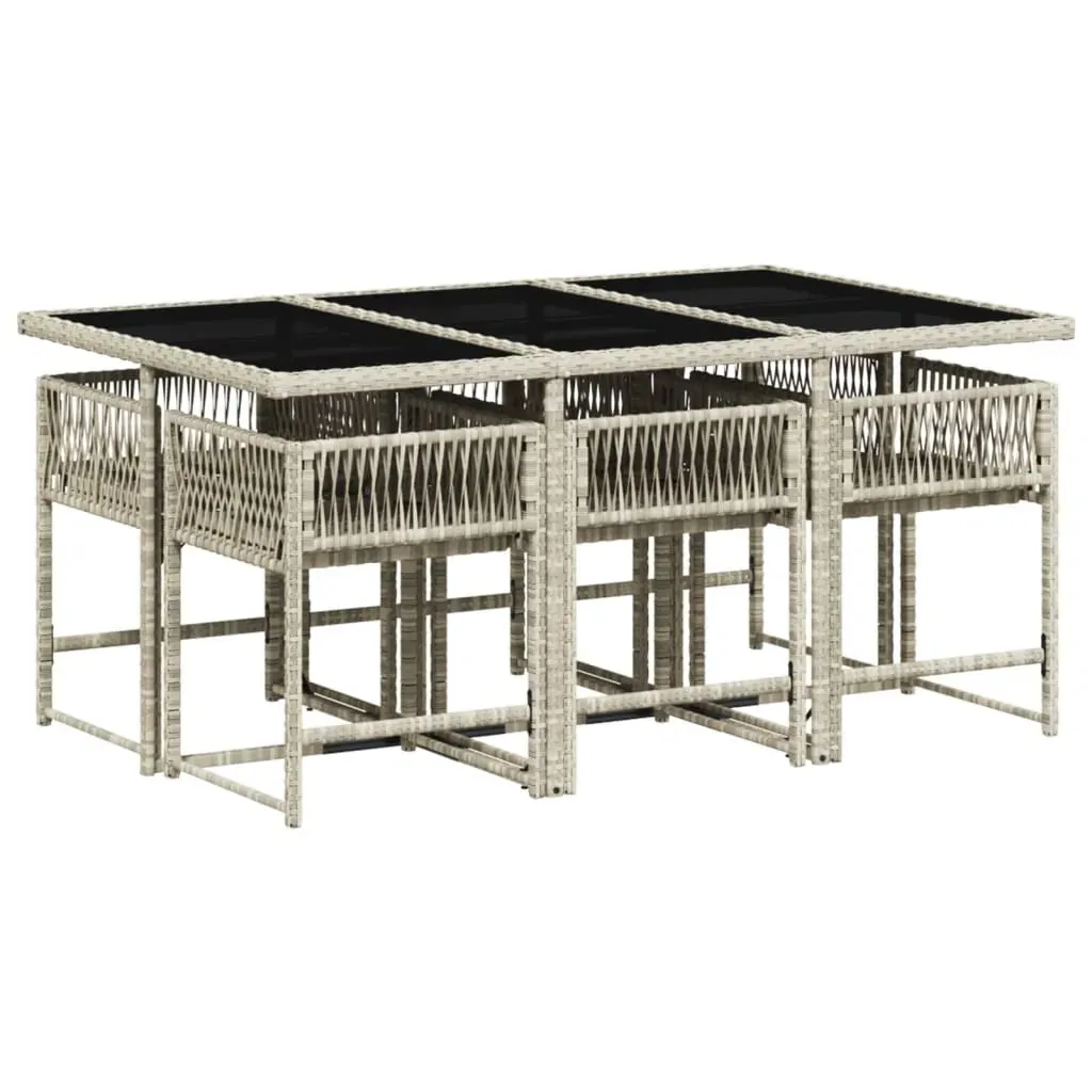 7 Piece Garden Dining Set with Cushions Light Grey Poly Rattan Price