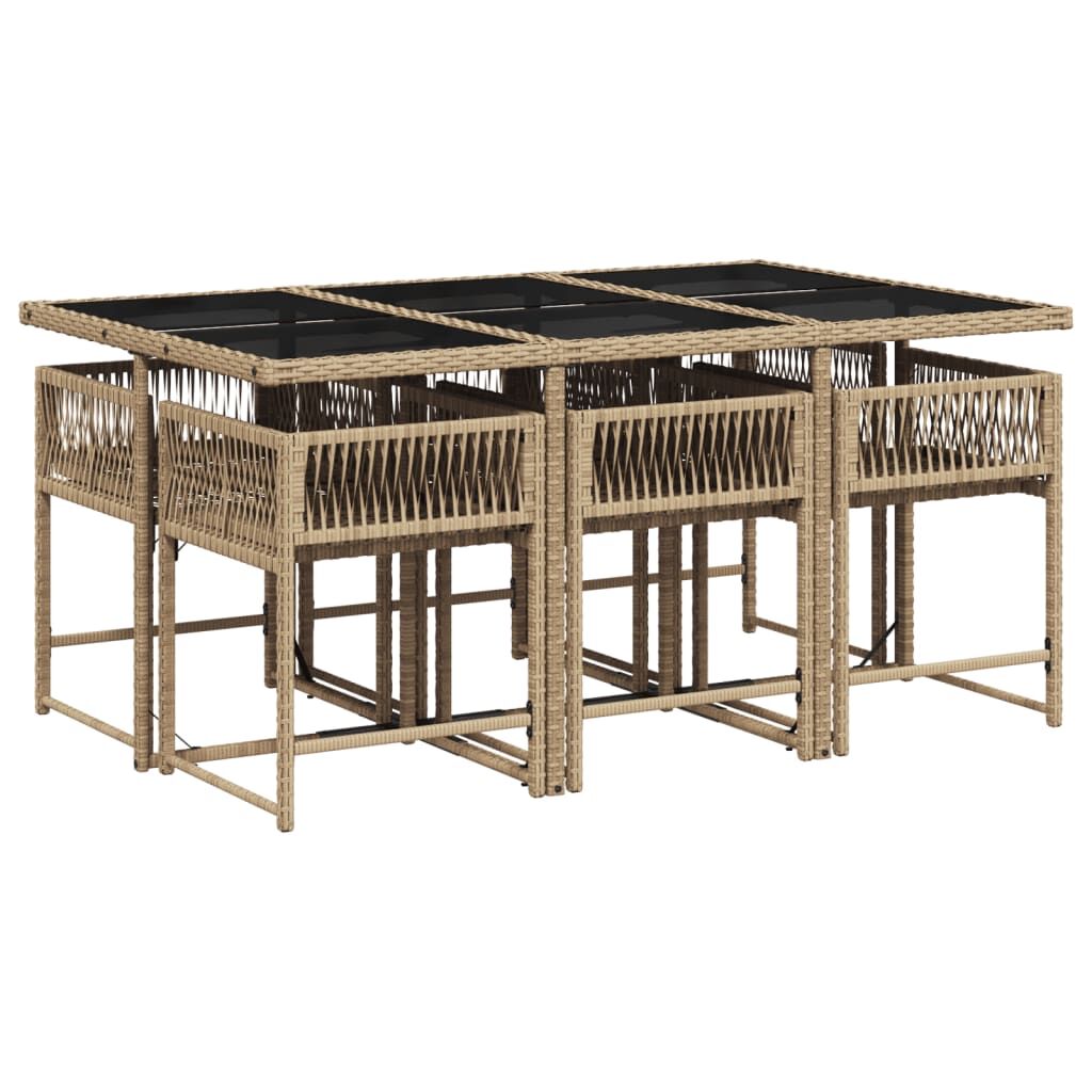7 Piece Garden Dining Set with Cushions Mix Beige Poly Rattan Price