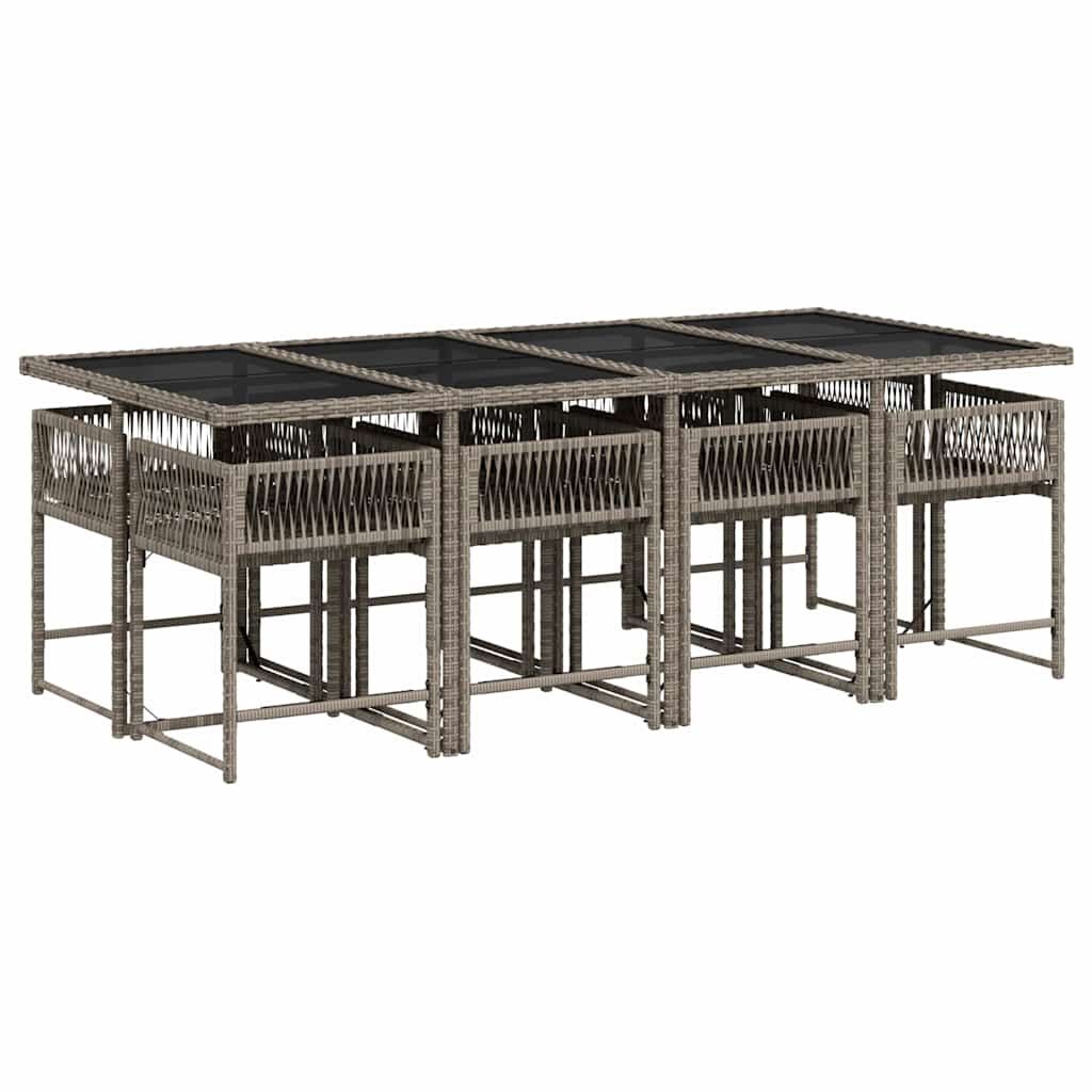9 Piece Garden Dining Set with Cushions Grey Poly Rattan Price