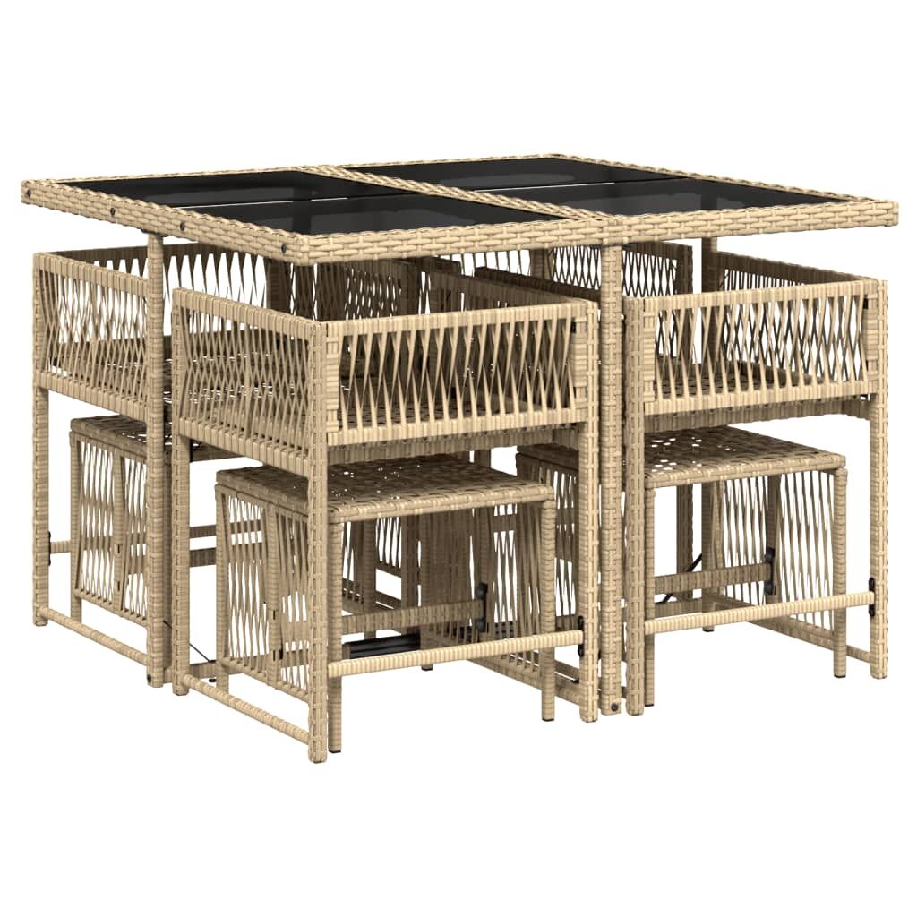 9 Piece Garden Dining Set with Cushions Mix Beige Poly Rattan Price