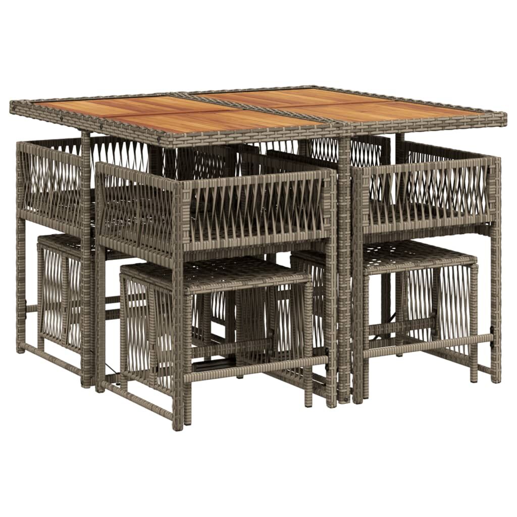 9 Piece Garden Dining Set with Cushions Grey Poly Rattan Price