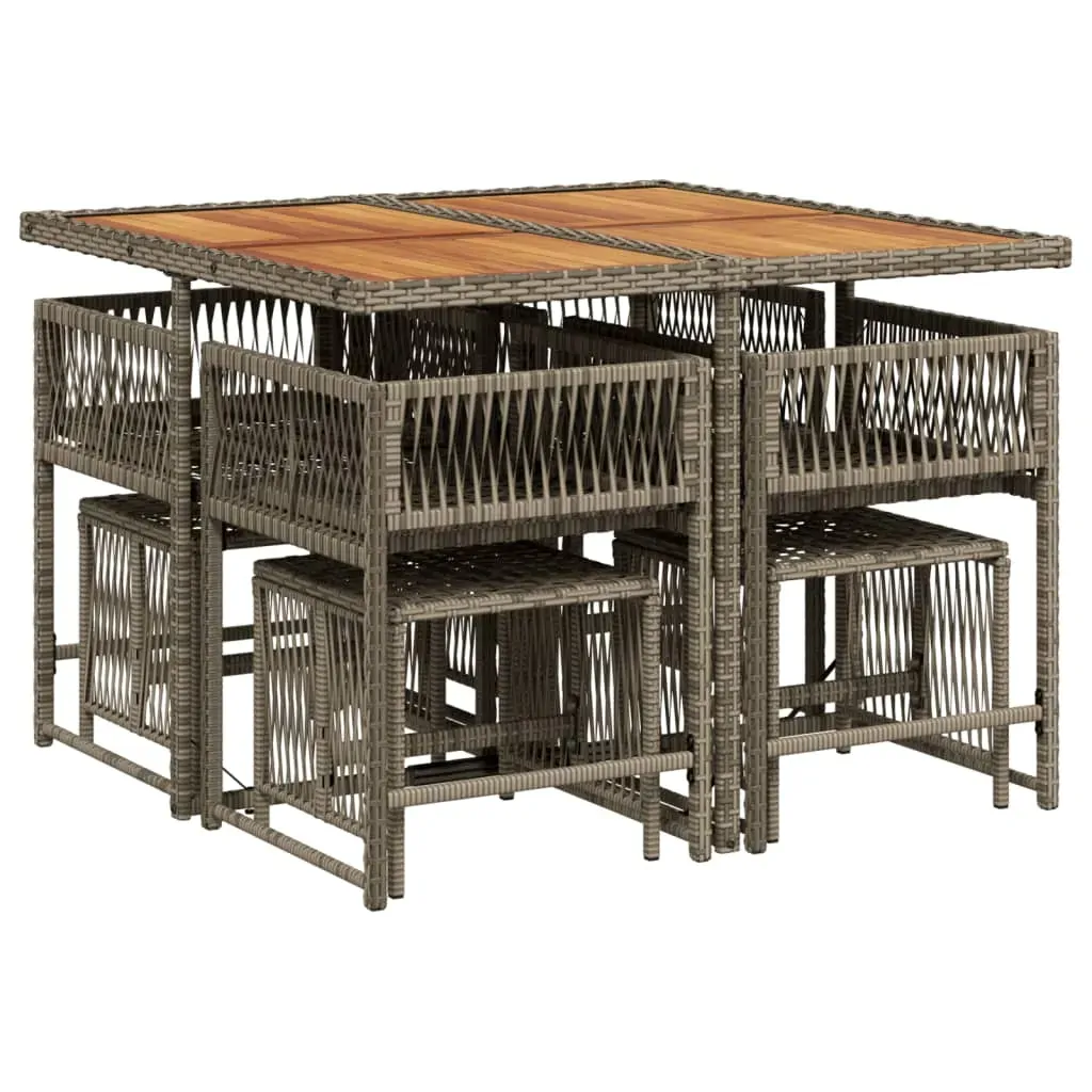 9 Piece Garden Dining Set with Cushions Grey Poly Rattan Price