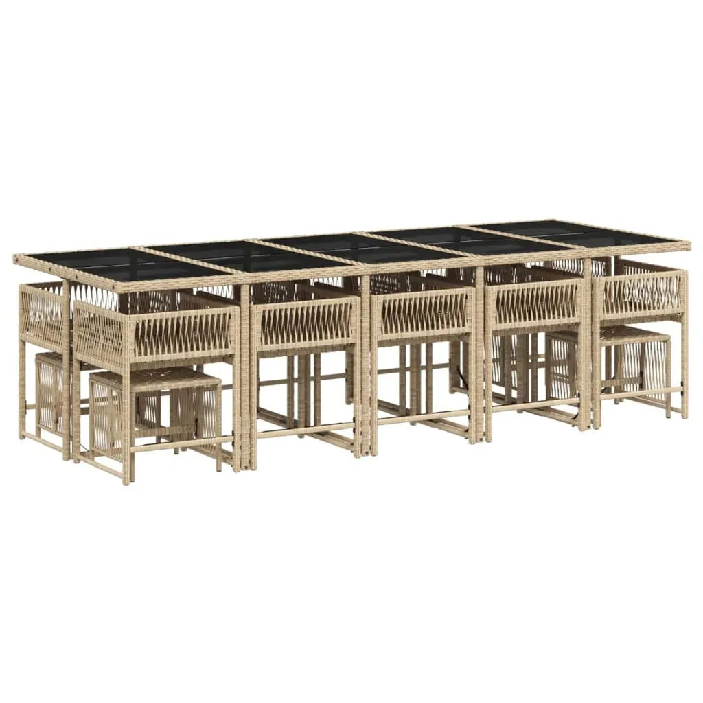 15 Piece Garden Dining Set with Cushions Mix Beige Poly Rattan Price