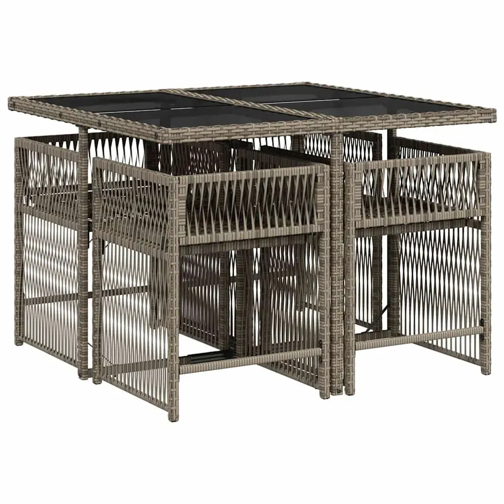 5 Piece Garden Dining Set with Cushions Grey Poly Rattan Price