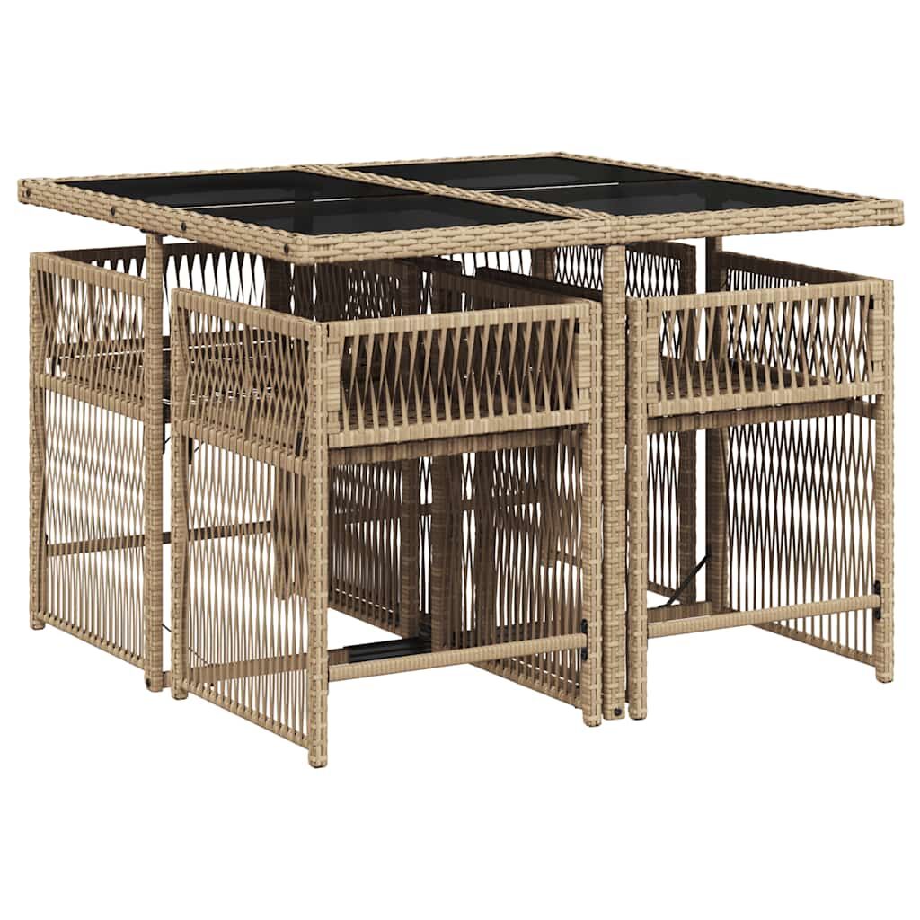 5 Piece Garden Dining Set with Cushions Mix Beige Poly Rattan Price