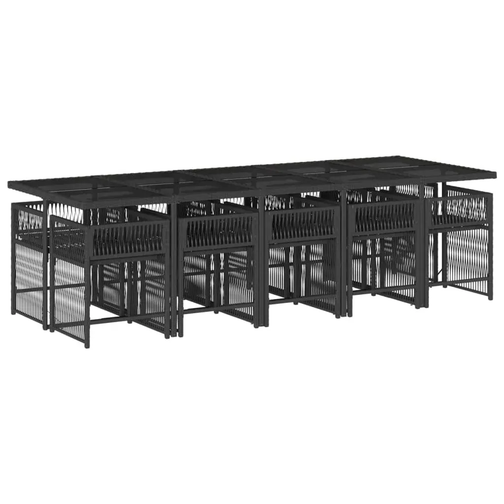 11 Piece Garden Dining Set with Cushions Black Poly Rattan Price