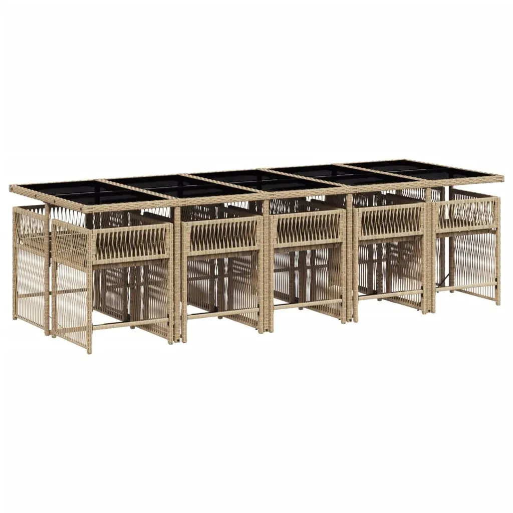 11 Piece Garden Dining Set with Cushions Beige Poly Rattan Price