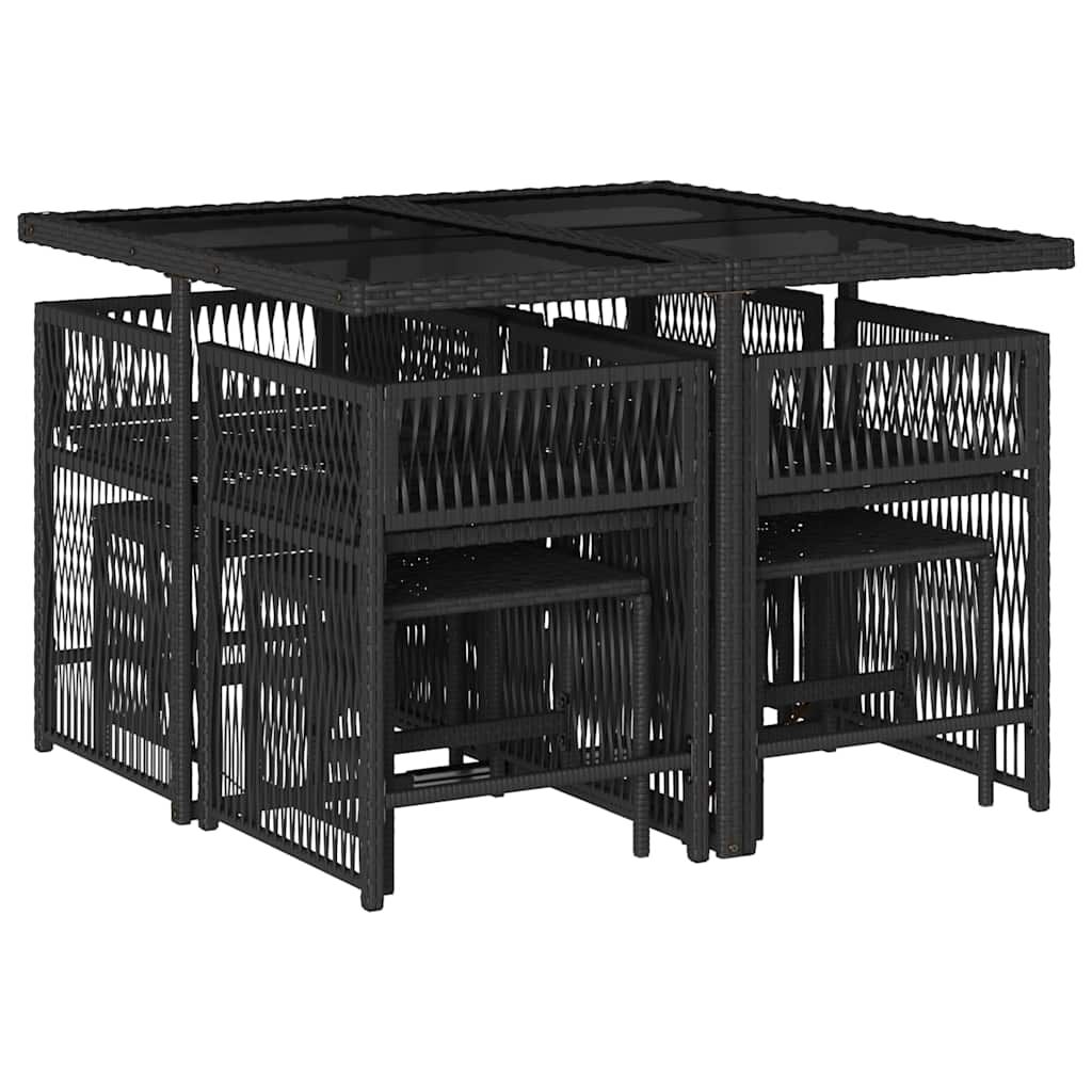 9 Piece Garden Dining Set with Cushions Black Poly Rattan Price