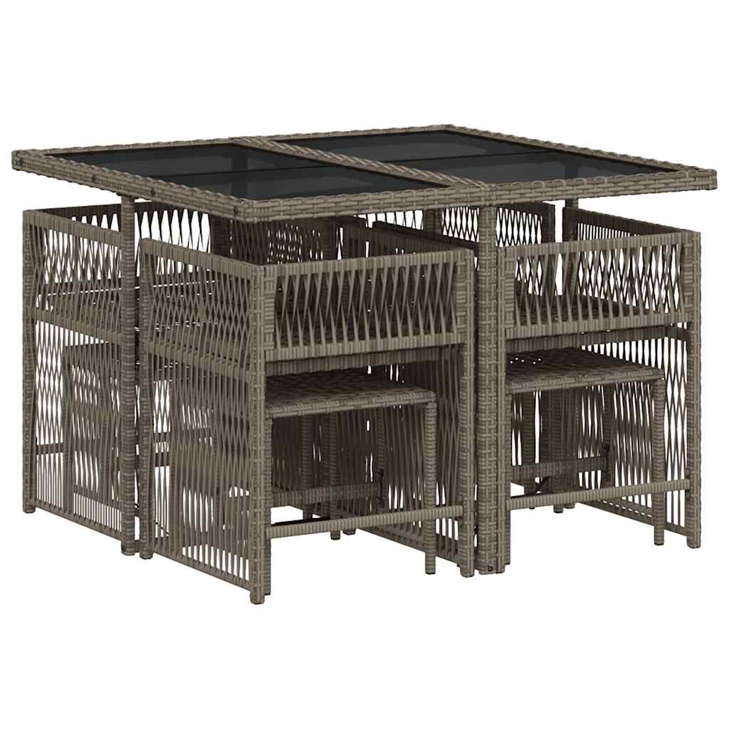 9 Piece Garden Dining Set with Cushions Grey Poly Rattan Price
