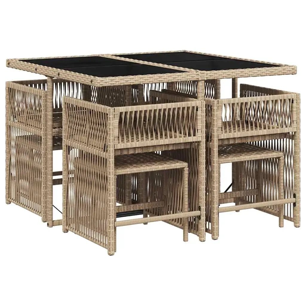 9 Piece Garden Dining Set with Cushions Mix Beige Poly Rattan Price
