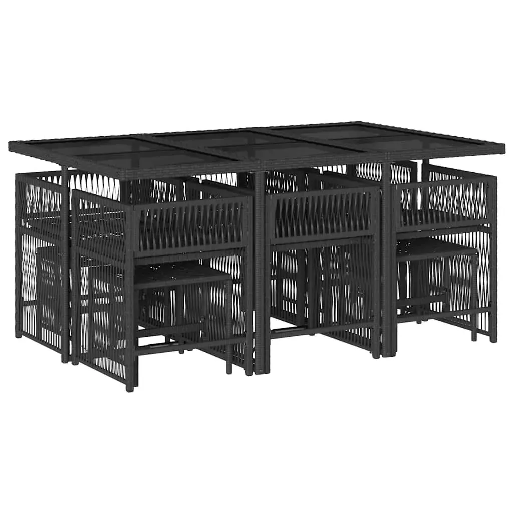 11 Piece Garden Dining Set with Cushions Black Poly Rattan Price