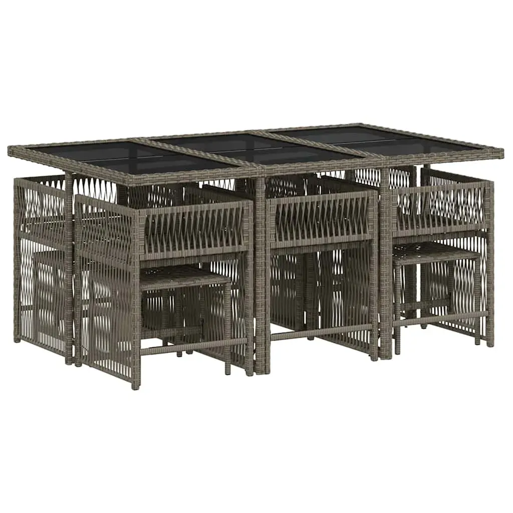 11 Piece Garden Dining Set with Cushions Grey Poly Rattan Price