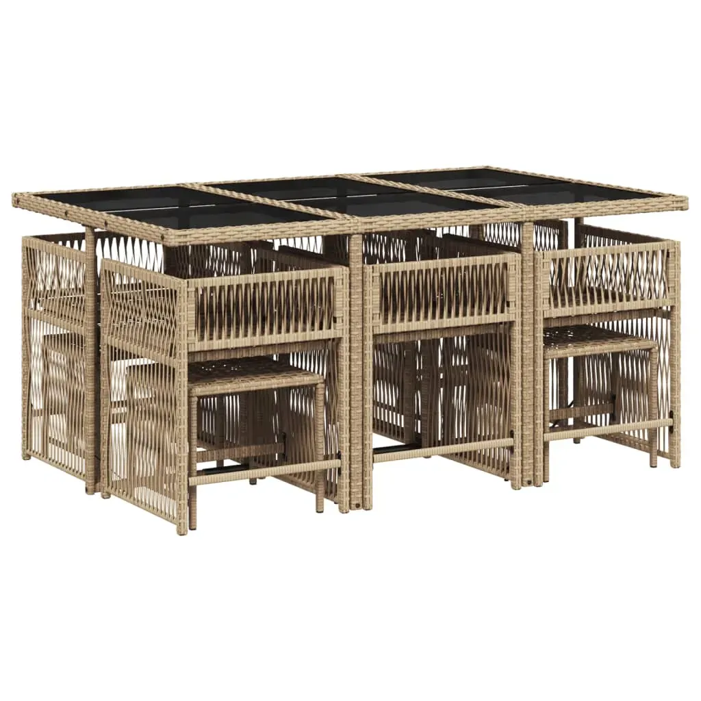 11 Piece Garden Dining Set with Cushions Beige Poly Rattan Price