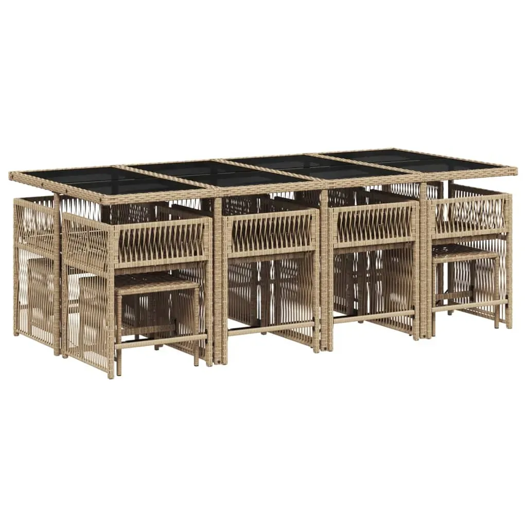 13 Piece Garden Dining Set with Cushions Beige Poly Rattan Price