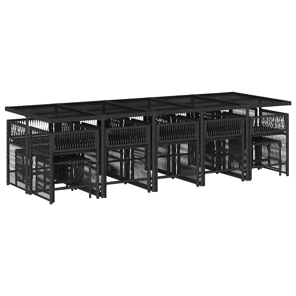 15 Piece Garden Dining Set with Cushions Black Poly Rattan Price
