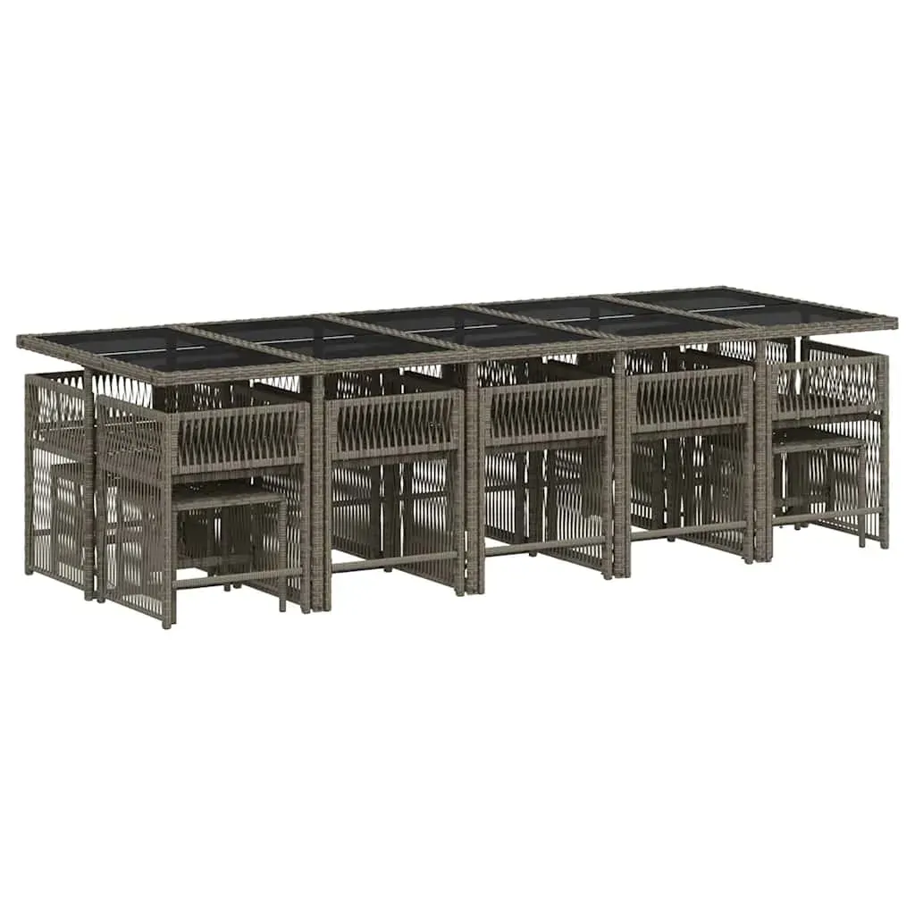 15 Piece Garden Dining Set with Cushions Grey Poly Rattan Price