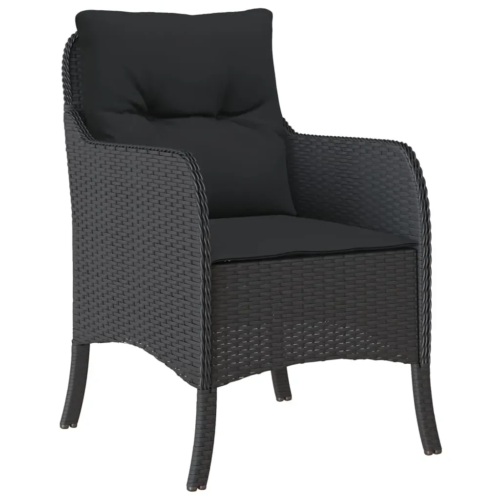 3 Piece Garden Dining Set with Cushions Black Poly Rattan Price
