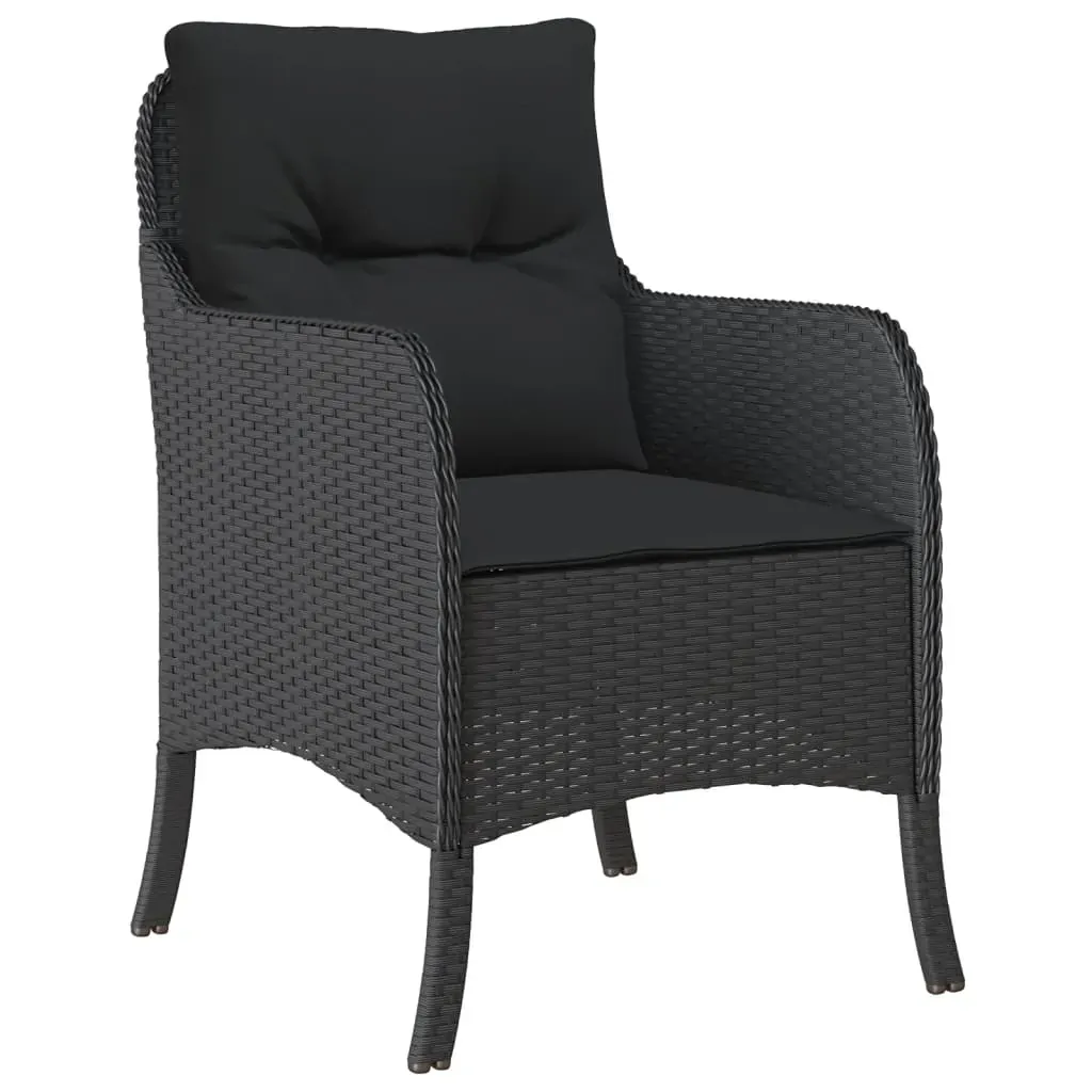 3 Piece Garden Dining Set with Cushions Black Poly Rattan Price