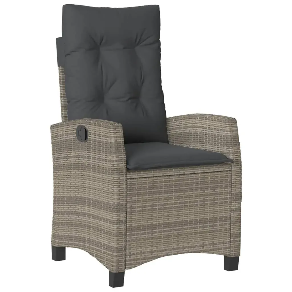 3 Piece Garden Dining Set with Cushions Grey Poly Rattan Price