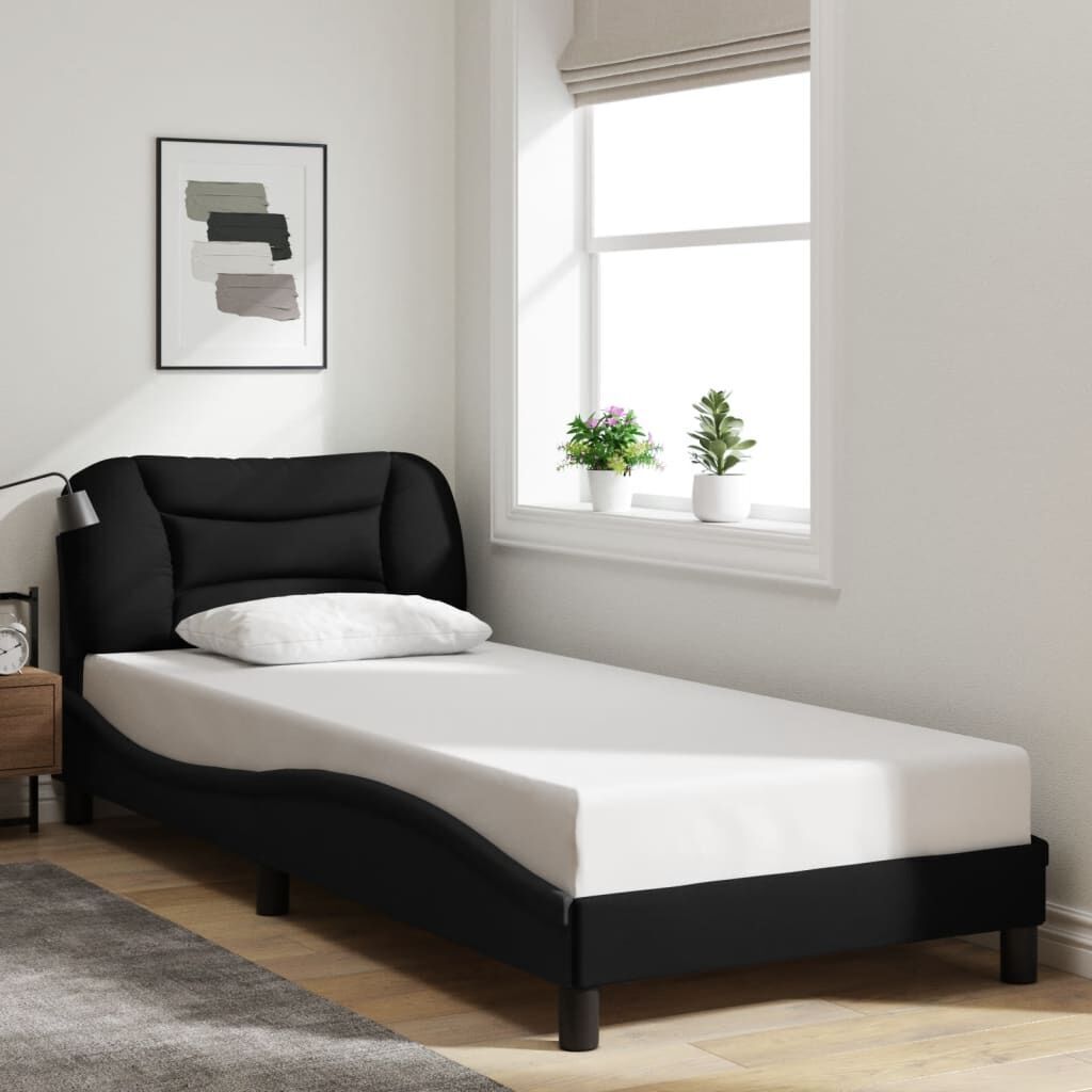 Bed Frame with LED without Mattress Black 90x190 cm Fabric Price