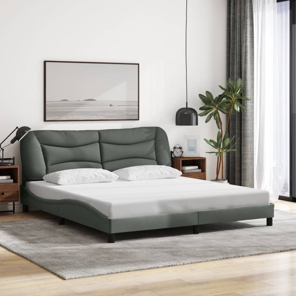 Bed Frame with LED without Mattress Dark Grey 183x203 cm King Fabric Price