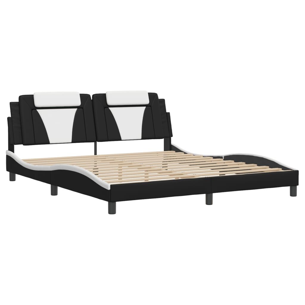 Bed Frame with LED without Mattress Black and White 183x203 cm King Price