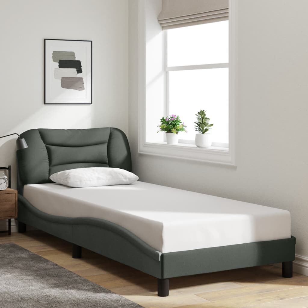 Bed Frame with LED without Mattress Dark Grey 90x190 cm Fabric Price