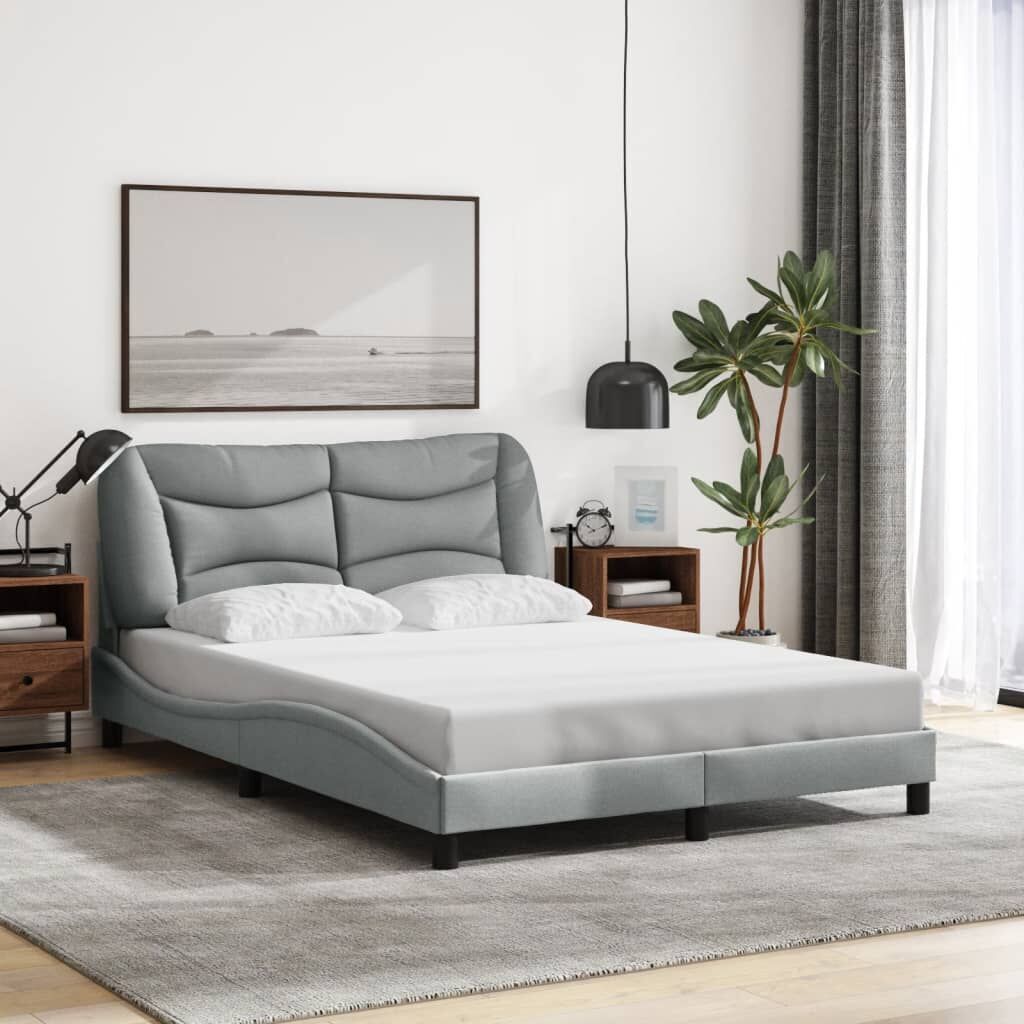 Bed Frame with LED without Mattress Dark Grey 137x187 cm Double Fabric Price