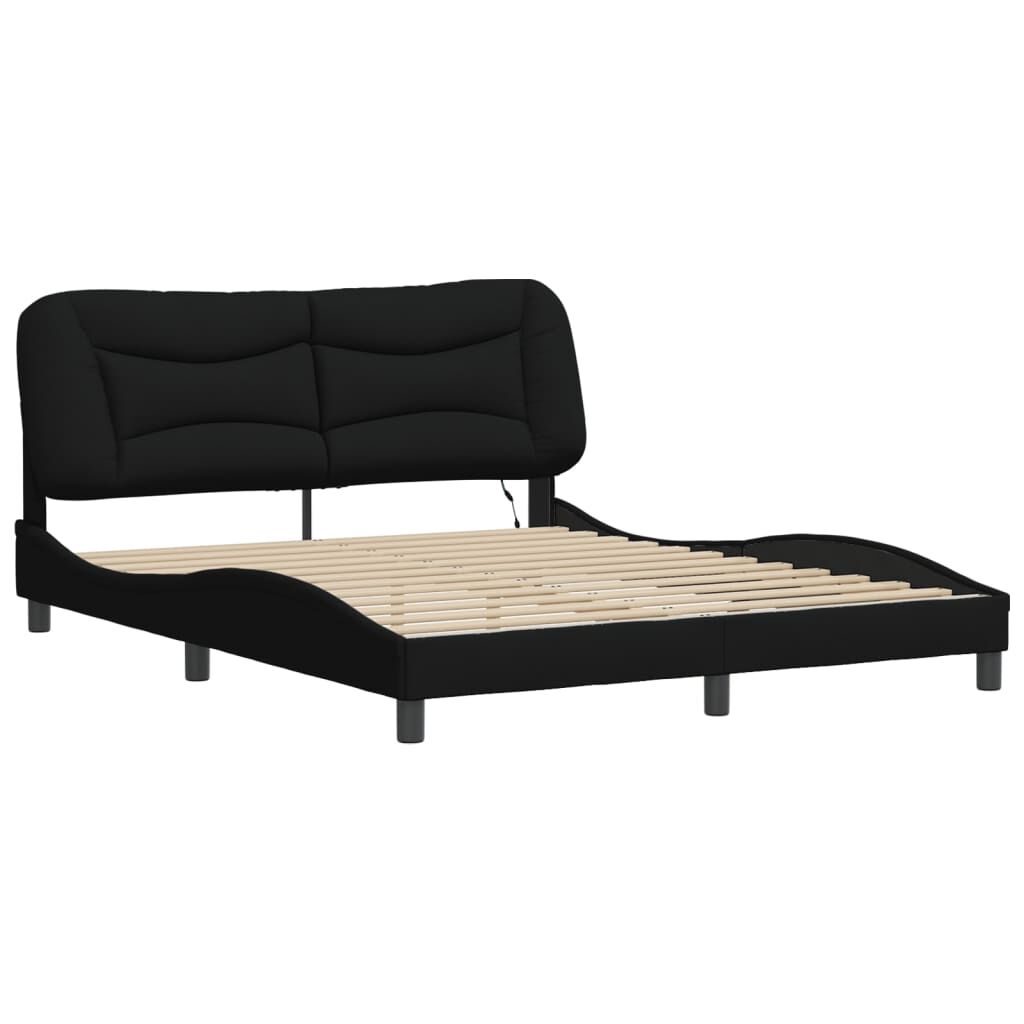 Bed Frame with LED without Mattress Black 152x203 cm Queen Fabric Price