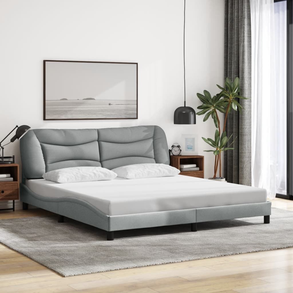 Bed Frame with LED without Mattress Dark Grey 183x203 cm King Fabric Price