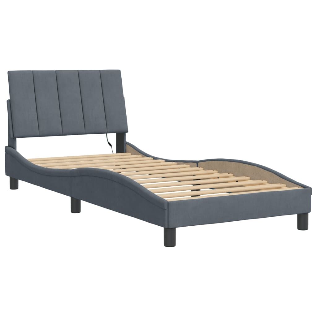 Bed Frame with LED without Mattress Dark Grey 90x190 cm Velvet Price