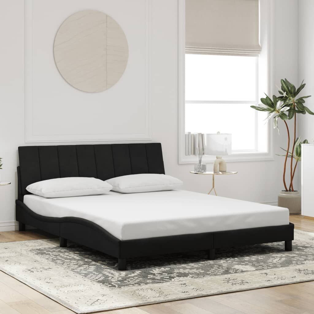 Bed Frame with LED without Mattress Black 152x203 cm Queen Velvet Price
