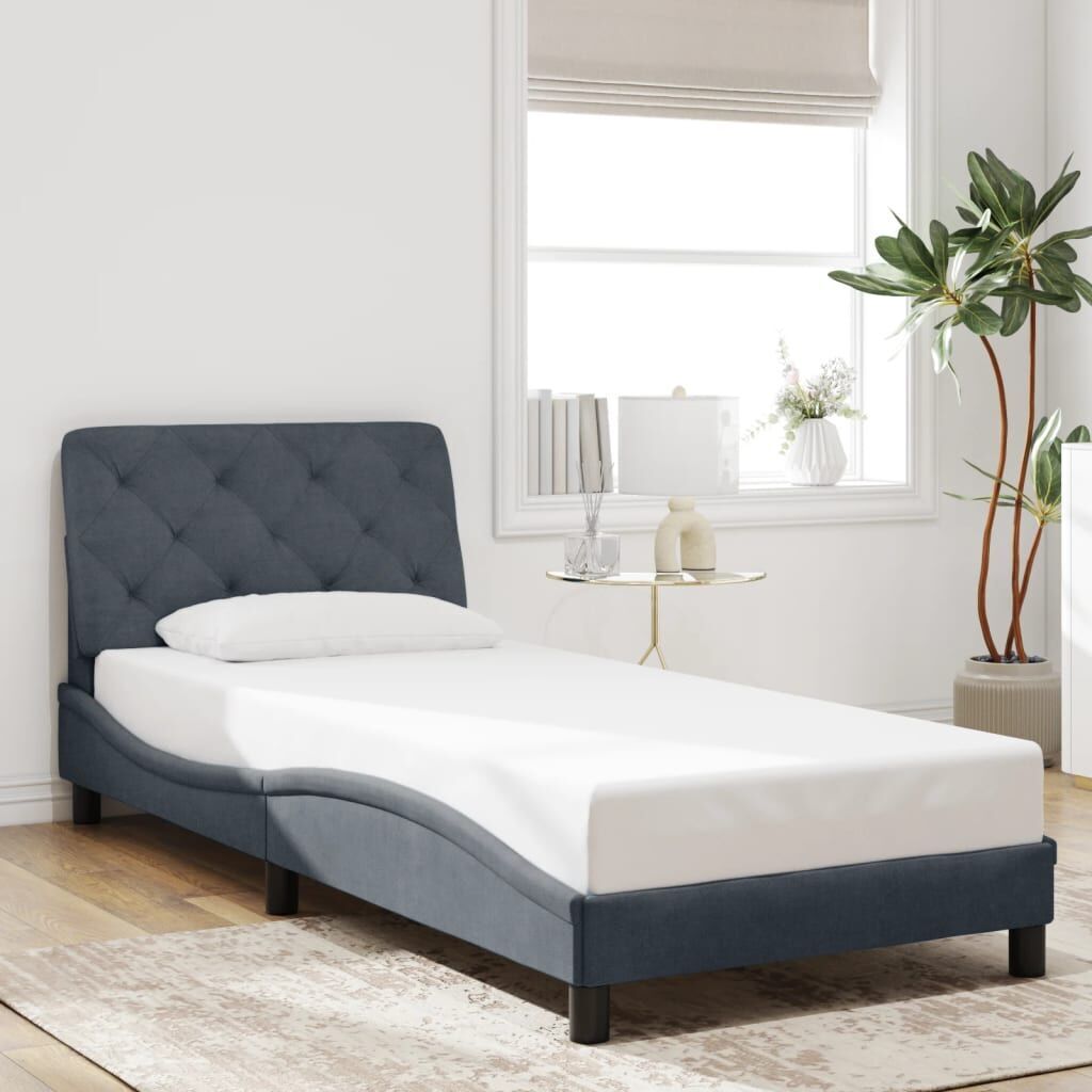 Bed Frame with LED without Mattress Dark Grey 90x190 cm Velvet Price