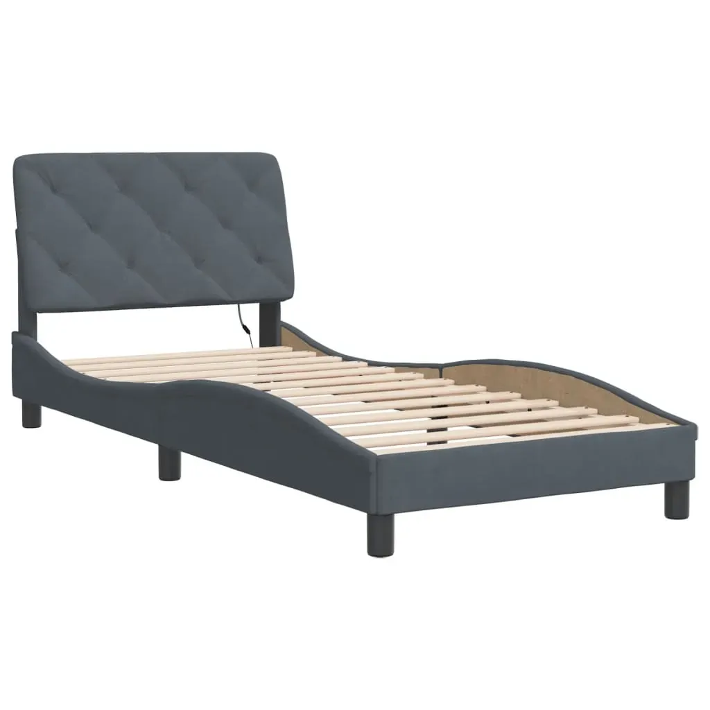 Bed Frame with LED without Mattress Dark Grey 90x190 cm Velvet Price