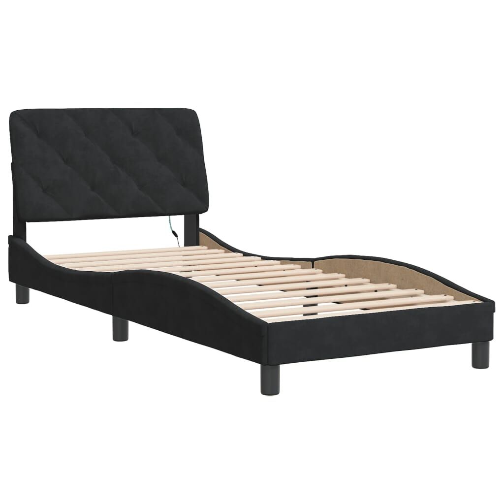 Bed Frame with LED without Mattress Black 90x190 cm Velvet Price