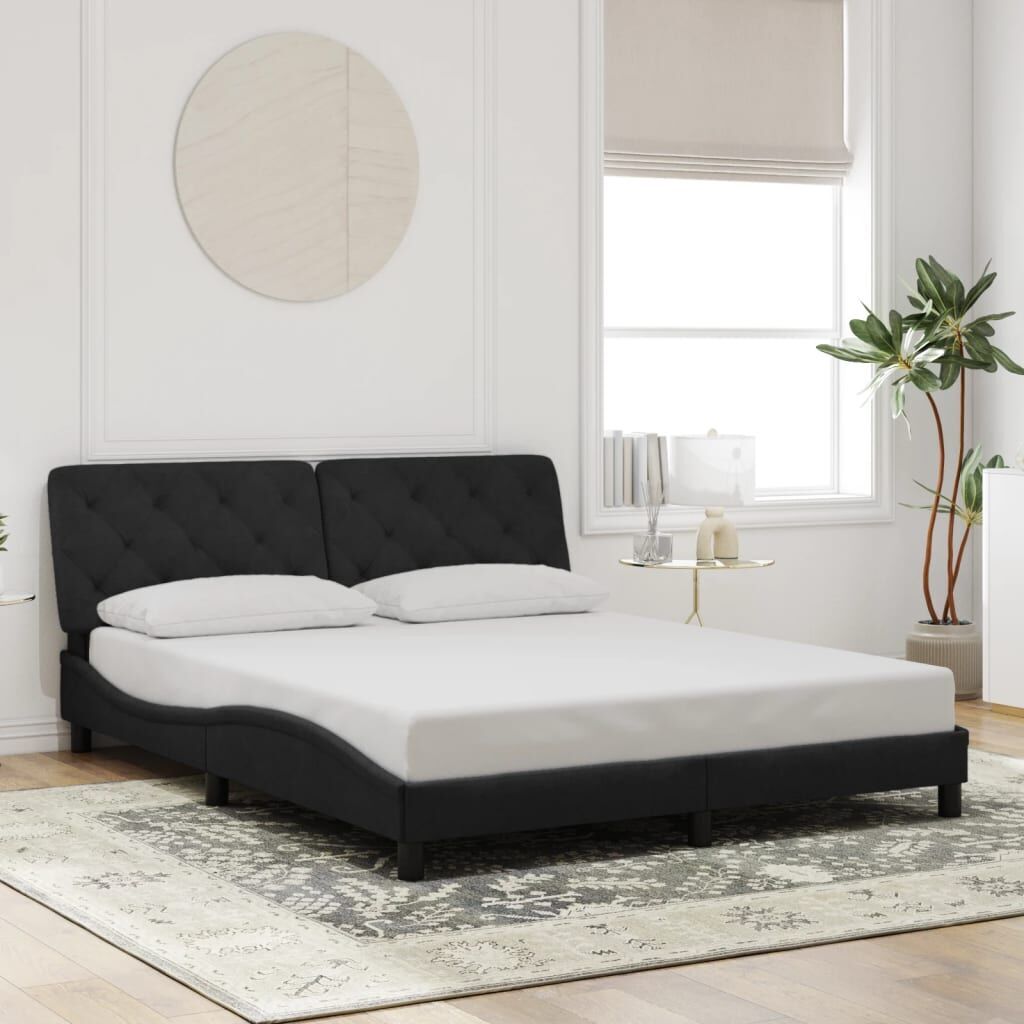 Bed Frame with LED without Mattress Black 152x203 cm Queen Velvet Price