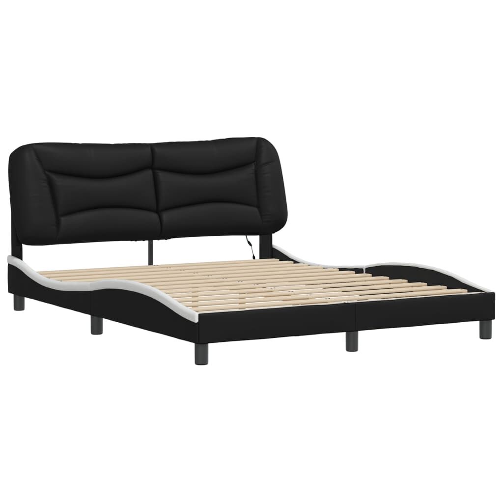 Bed Frame with LED without Mattress Black and White 152x203 cm Queen Price