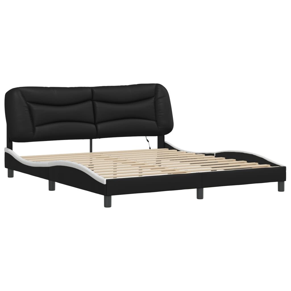 Bed Frame with LED without Mattress Black and White 183x203 cm King Price