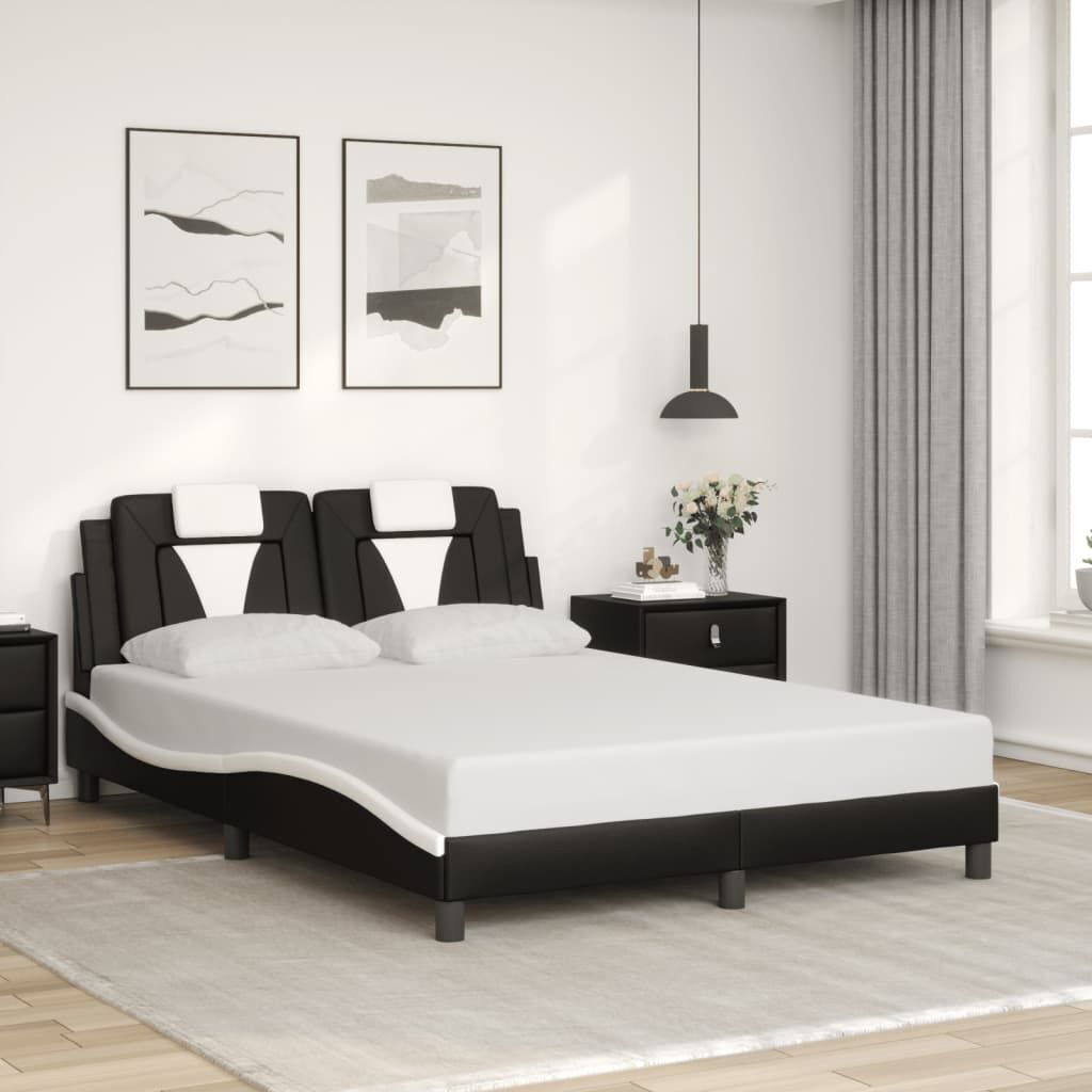 Bed Frame with LED without Mattress Black and White 137x187 cm Double Price