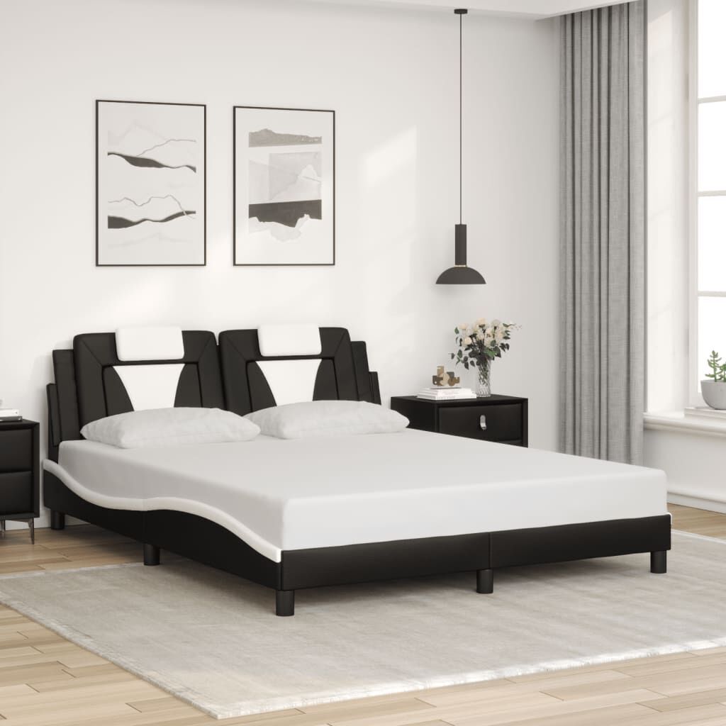 Bed Frame with LED without Mattress Black and White 152x203 cm Queen Price