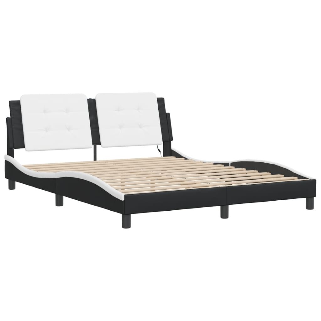 Bed Frame with LED without Mattress Black and White 152x203 cm Queen Price
