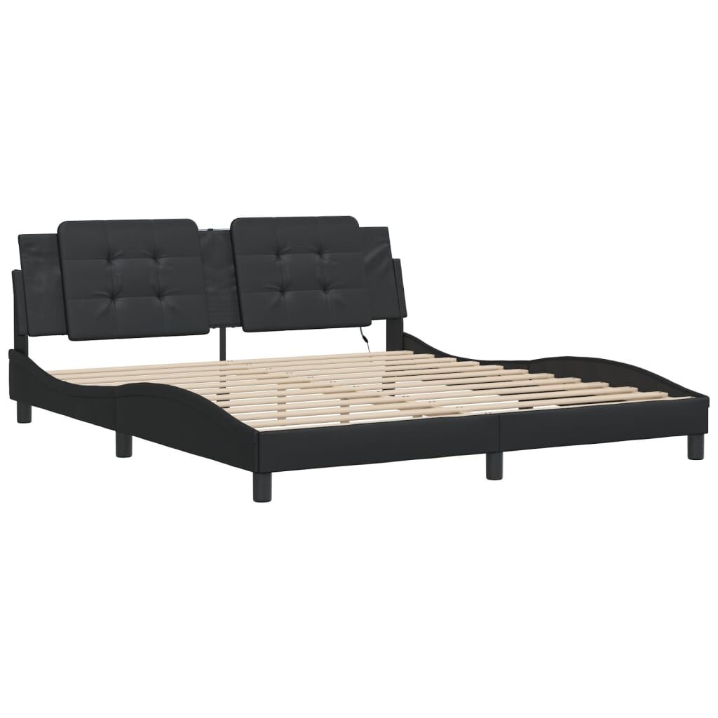 Bed Frame with LED without Mattress Black 183x203 cm King Price