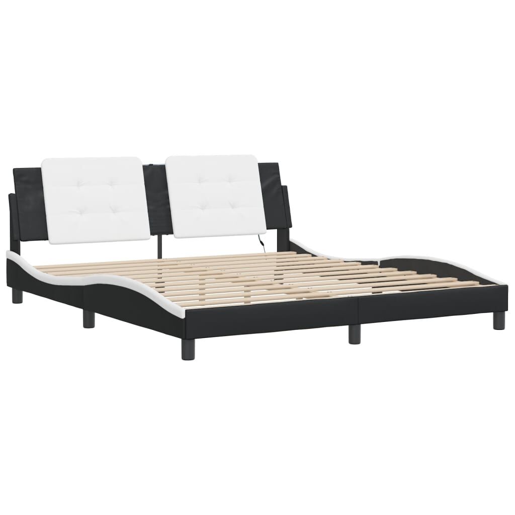 Bed Frame with LED without Mattress Black and White 183x203 cm King Price