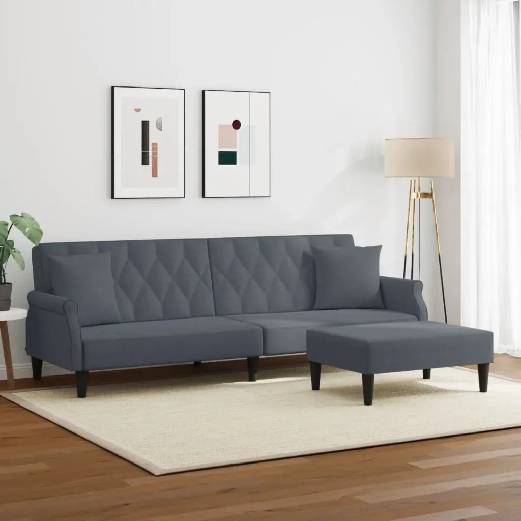 2-Seater Sofa Bed with Pillows and Footstool Dark Grey Velvet Price