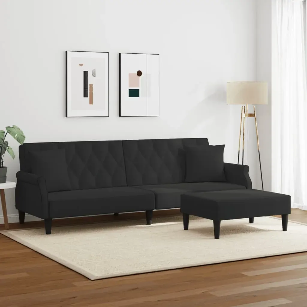 2-Seater Sofa Bed with Pillows and Footstool Black Velvet Price