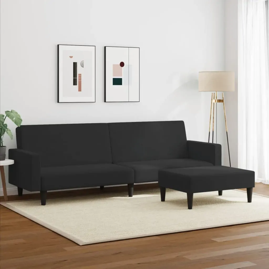 2-Seater Sofa Bed with Footstool Black Velvet Price