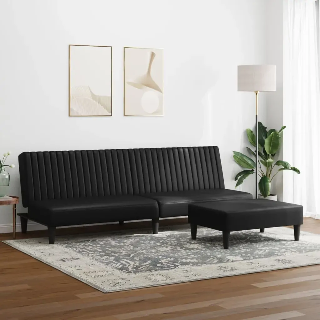 2 Piece Sofa Set Black Faux Leather Price