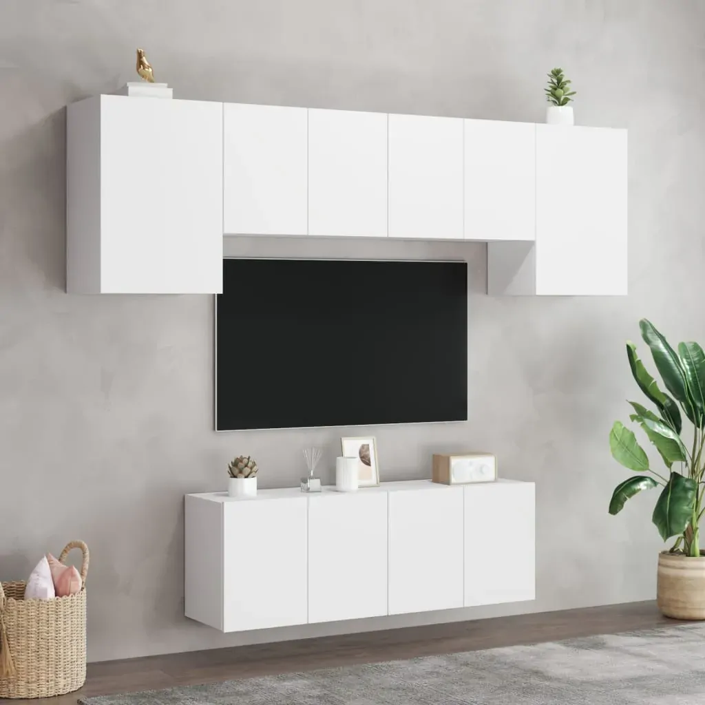 6 Piece TV Wall Units White Engineered Wood Price