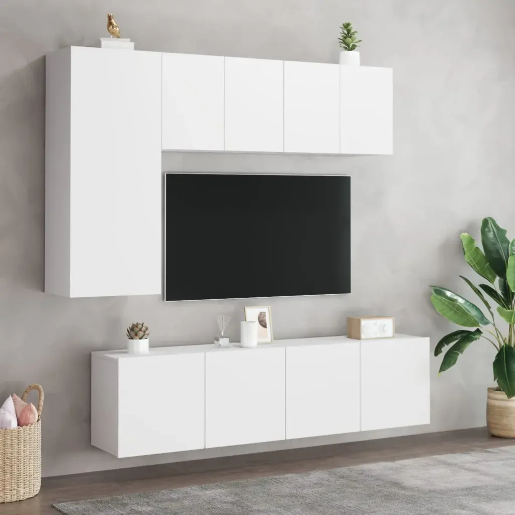 5 Piece TV Wall Units White Engineered Wood Price